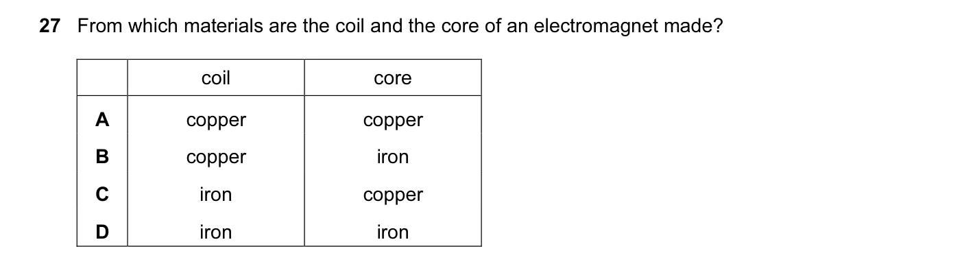 Question 27, June 2006, 0625 Paper 01