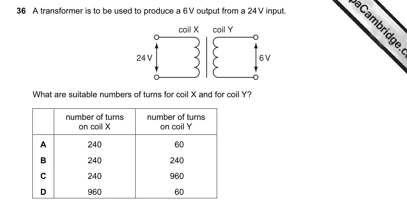 Question 36, June 2006, 0625 Paper 01
