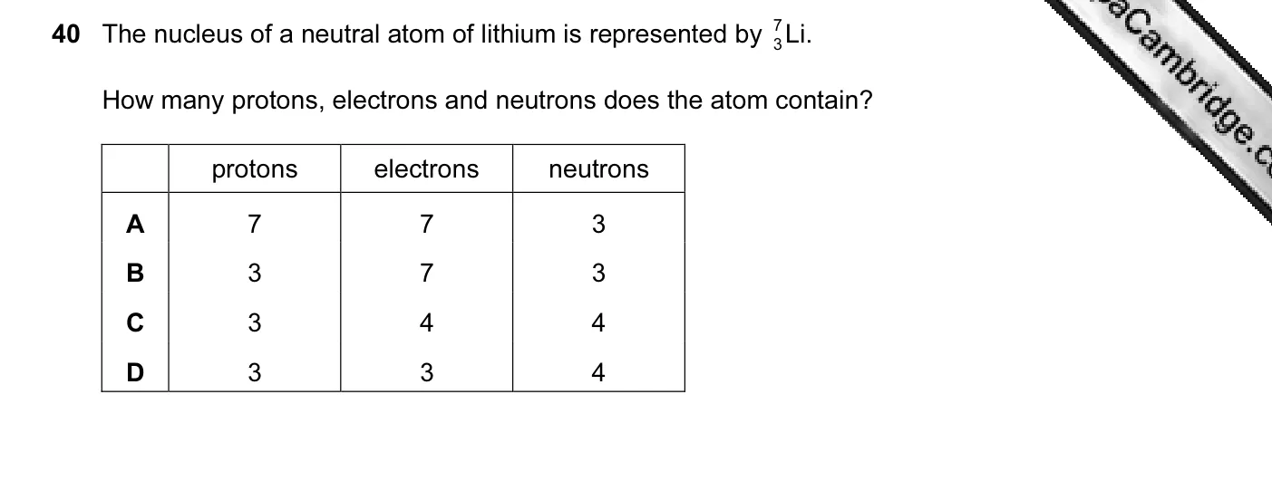 Question 40, June 2006, 0625 Paper 01