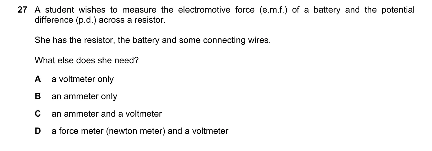 Question 27, November 2006, 0625 Paper 01