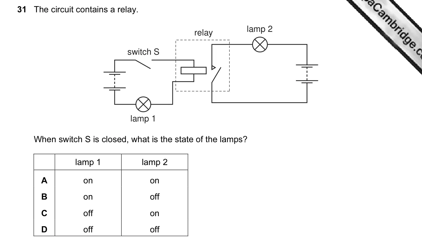 Question 31, June 2007, 0625 Paper 01