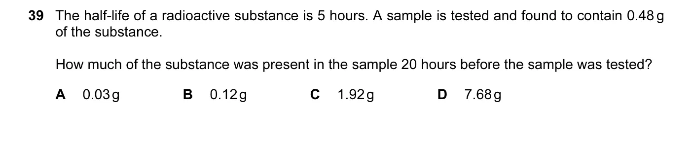 Question 39, June 2007, 0625 Paper 01