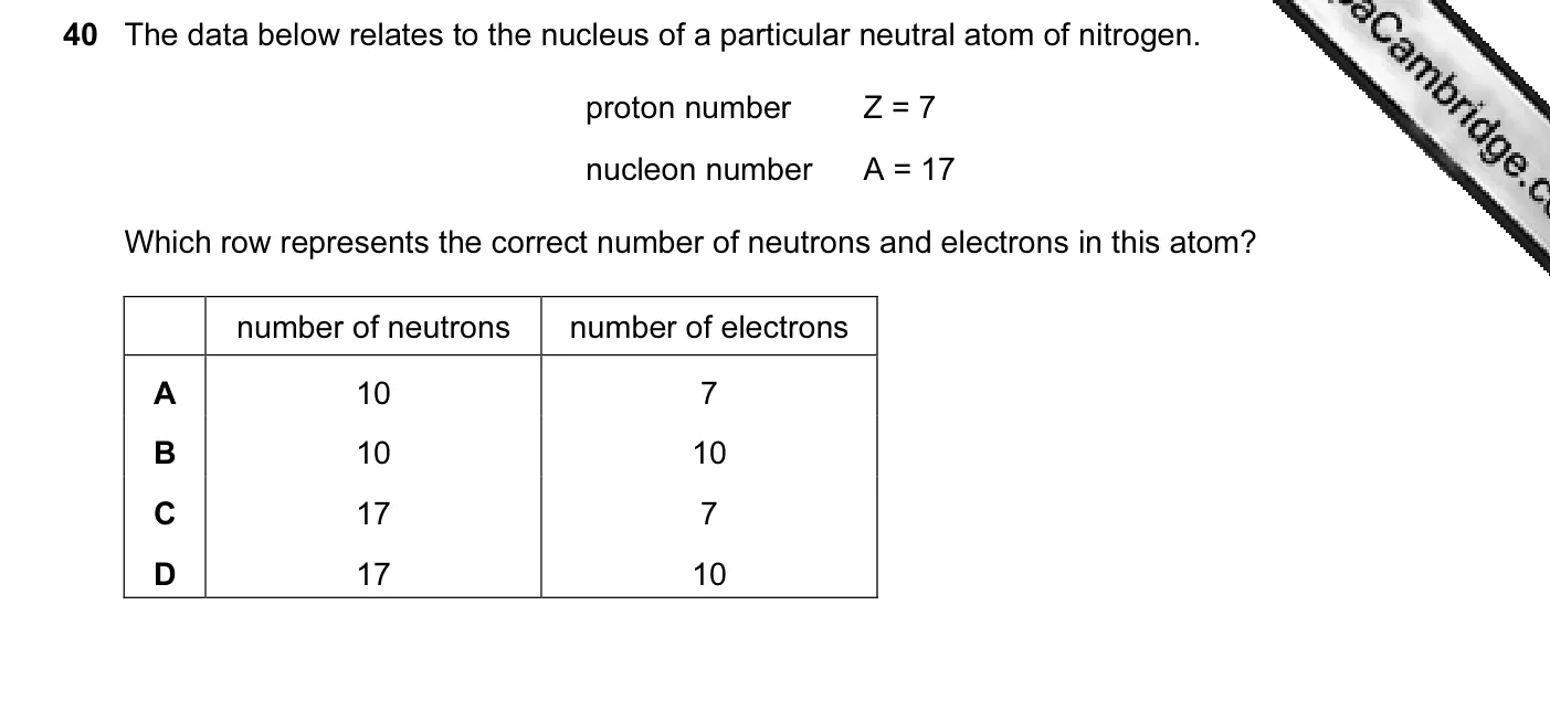 Question 40, June 2007, 0625 Paper 01