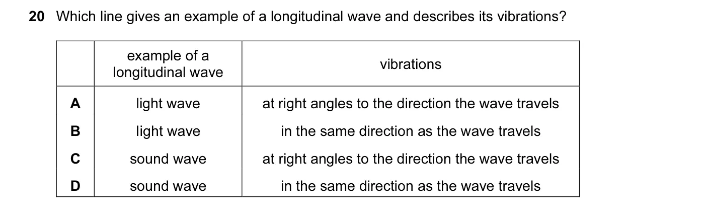 Question 20, November 2007, 0625 Paper 01