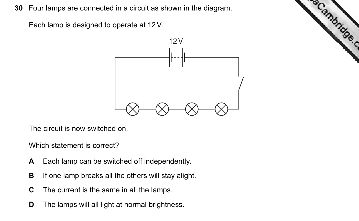Question 30, November 2007, 0625 Paper 01
