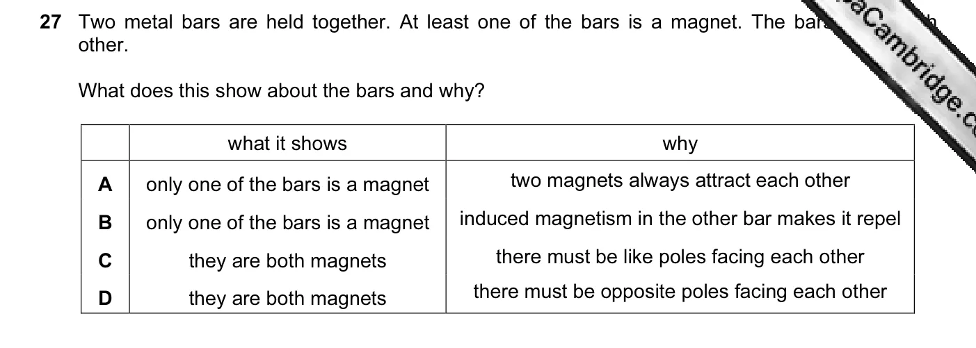 Question 27, November 2008, 0625 Paper 01