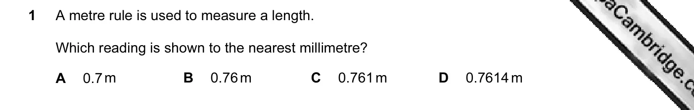 Question 1, June 2009, 0625 Paper 11
