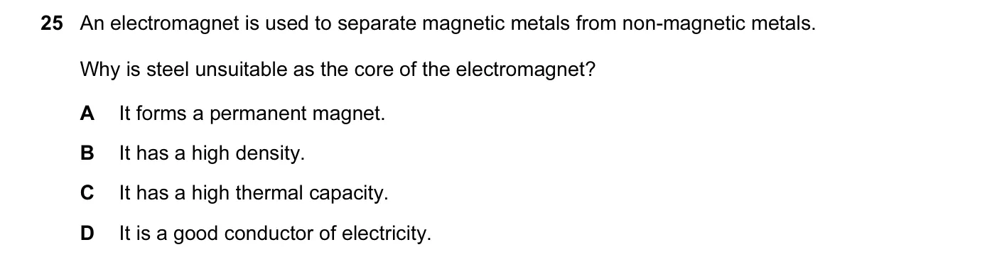 Question 25, June 2009, 0625 Paper 12