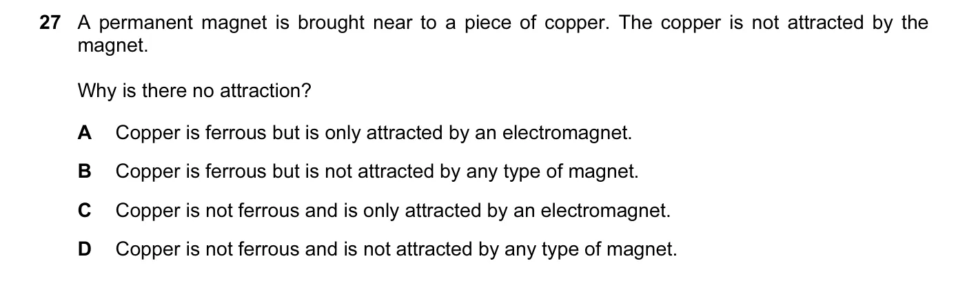 Question 27, November 2009, 0625 Paper 12