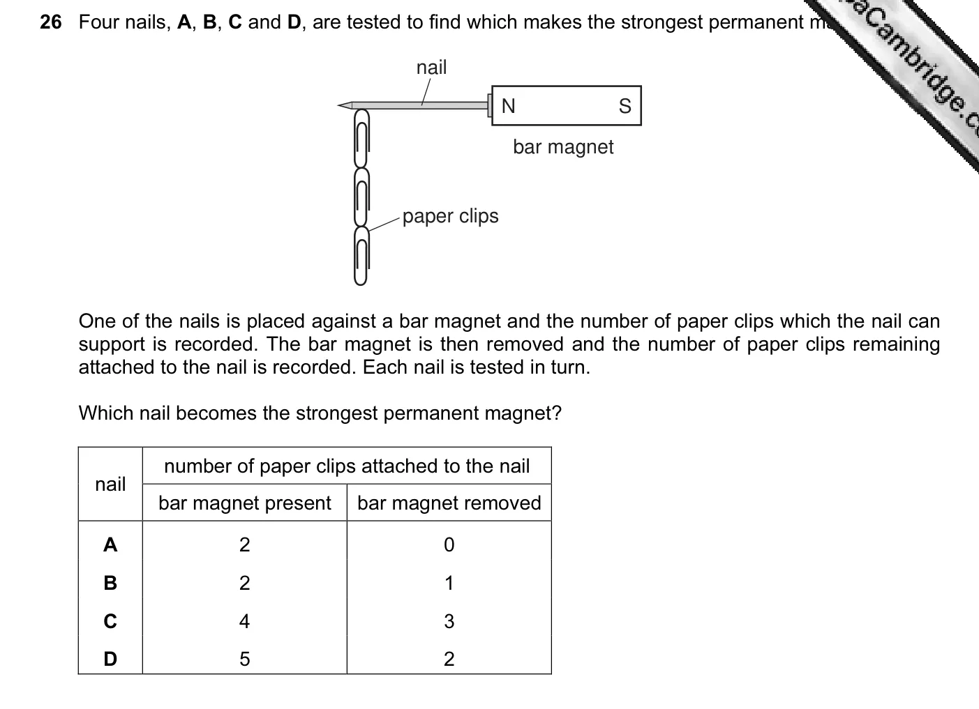 Question 26, November 2011, 0625 Paper 11