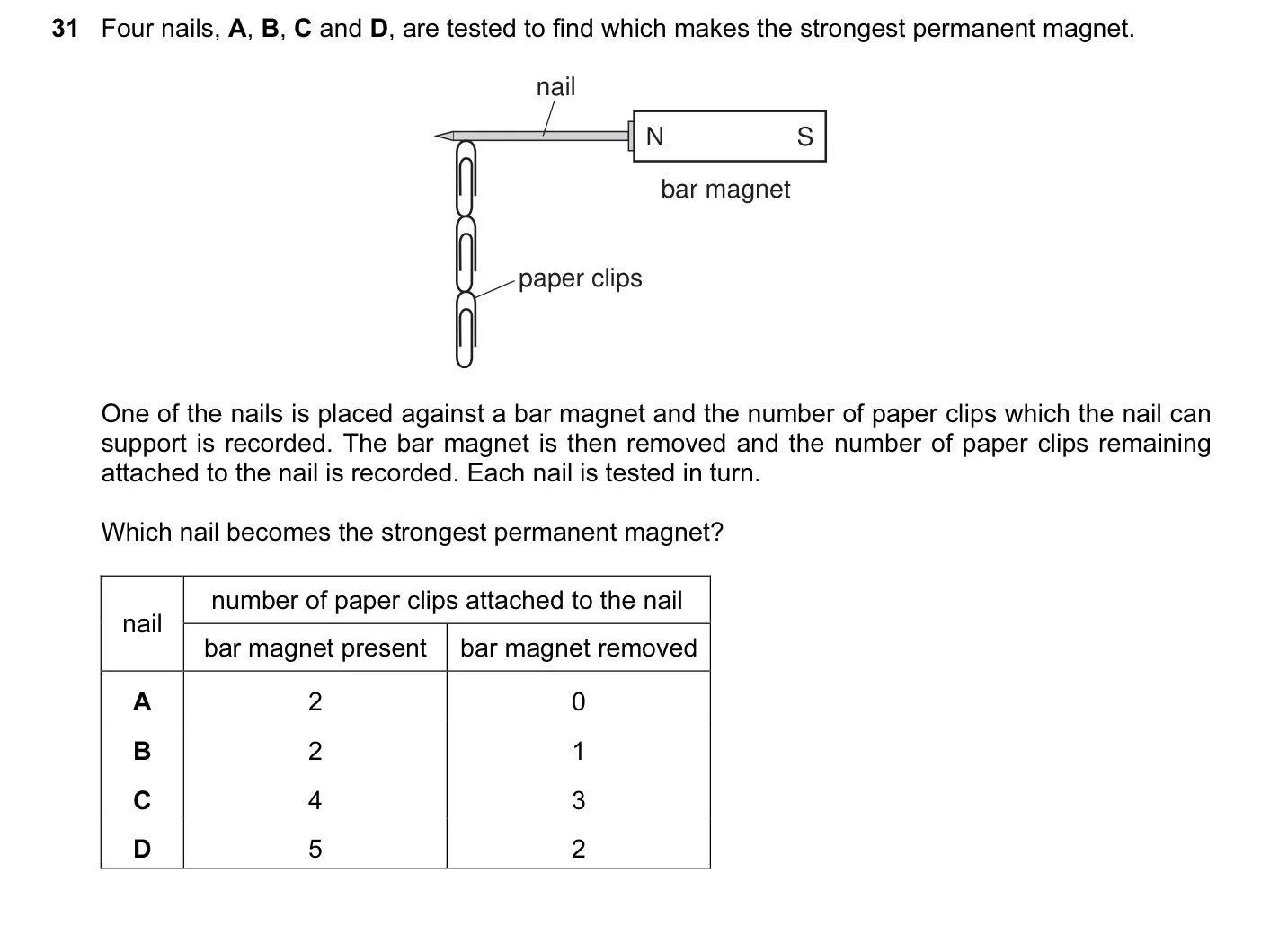 Question 31, November 2011, 0625 Paper 12