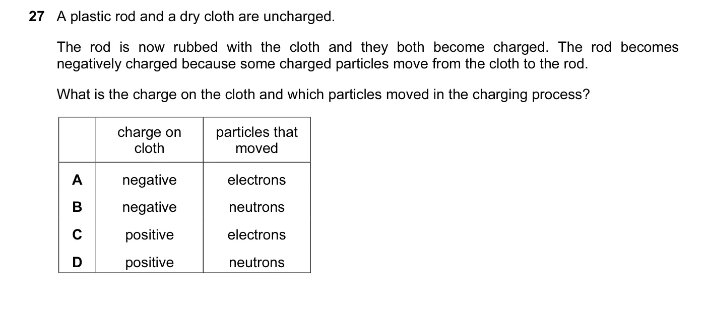Question 27, June 2014, 0625 Paper 11