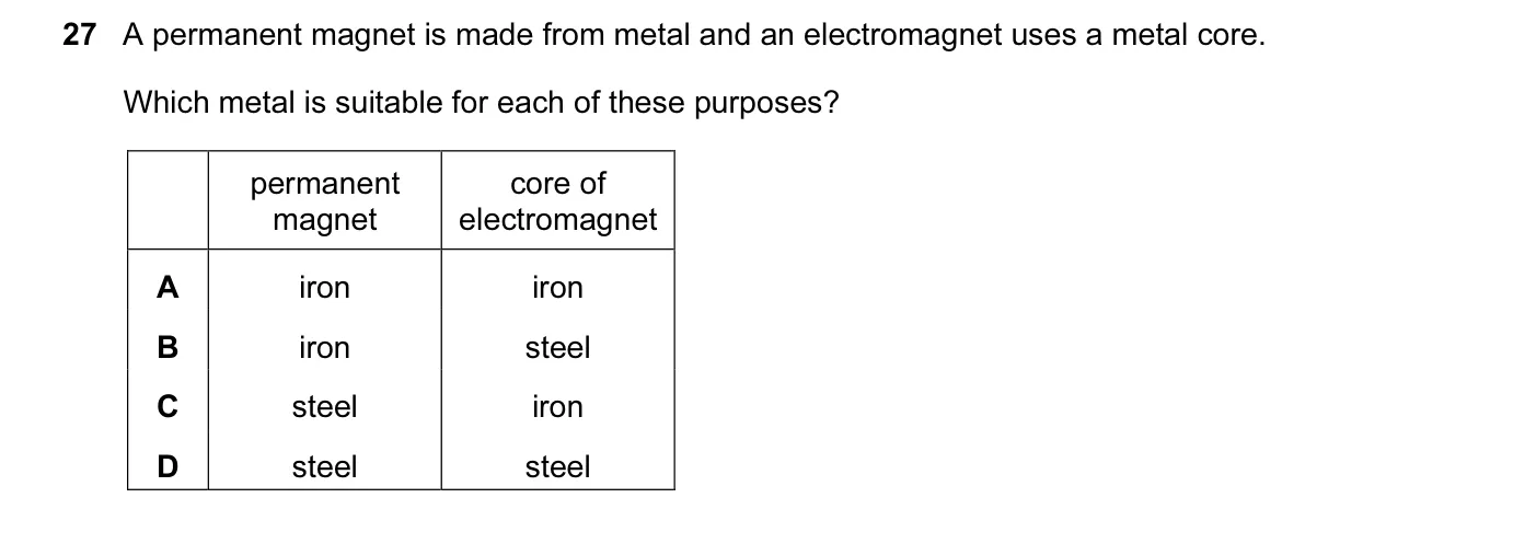 Question 27, November 2014, 0625 Paper 11