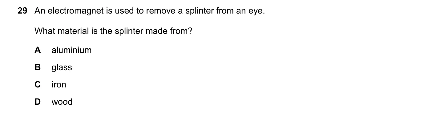 Question 29, March 2018, 0625 Paper 22