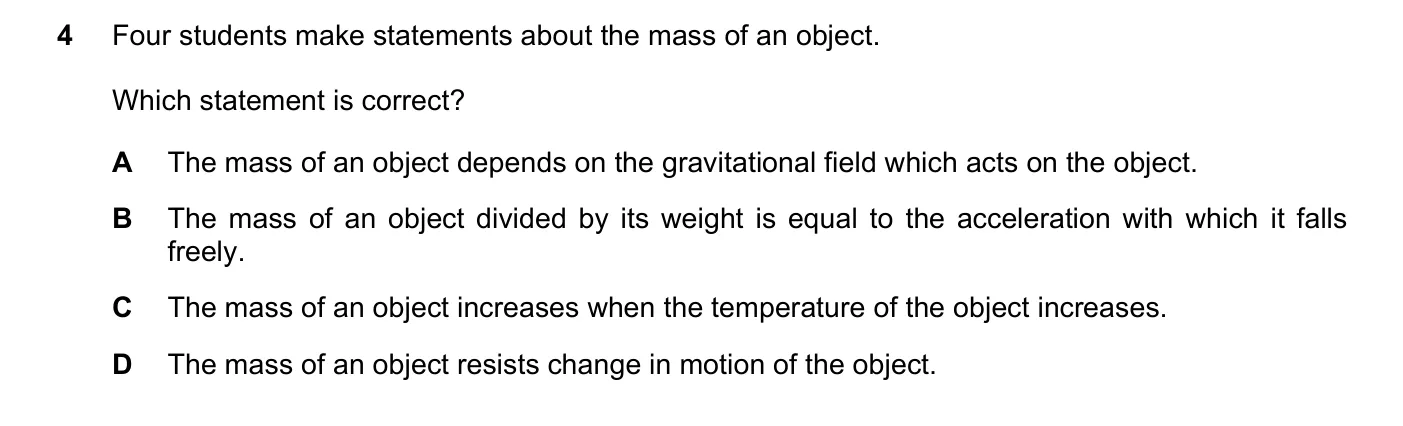 Question 4, June 2019, 0625 Paper 22