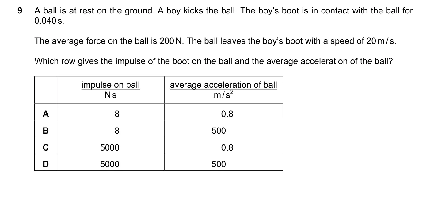Question 9, November 2019, 0625 Paper 22