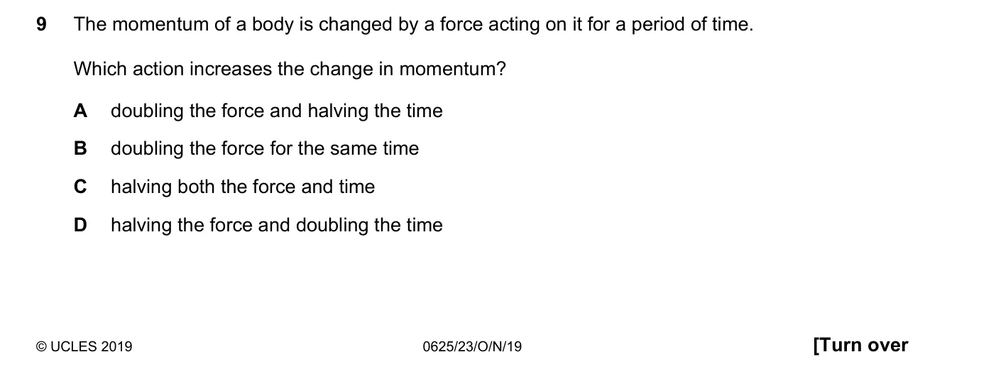 Question 9, November 2019, 0625 Paper 23