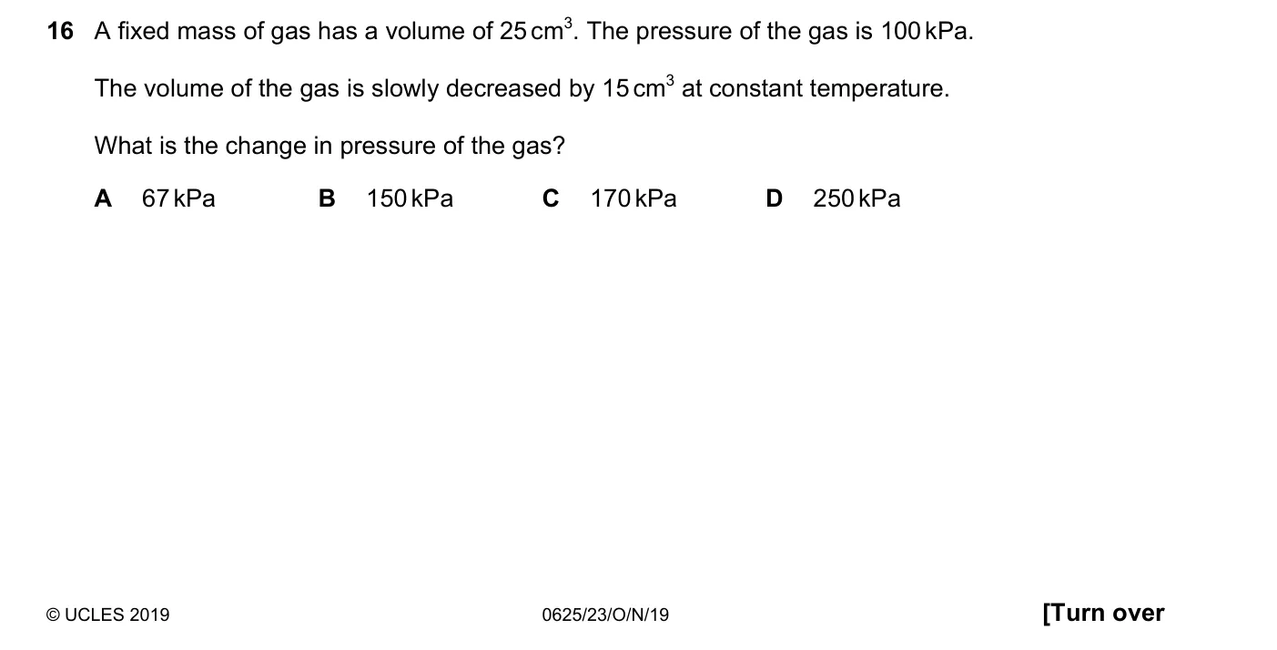 Question 16, November 2019, 0625 Paper 23