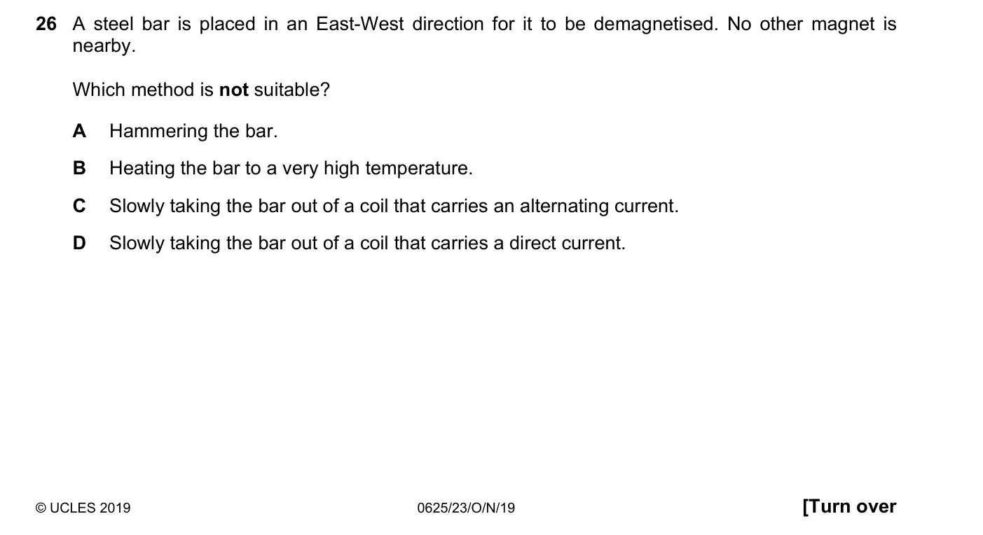 Question 26, November 2019, 0625 Paper 23
