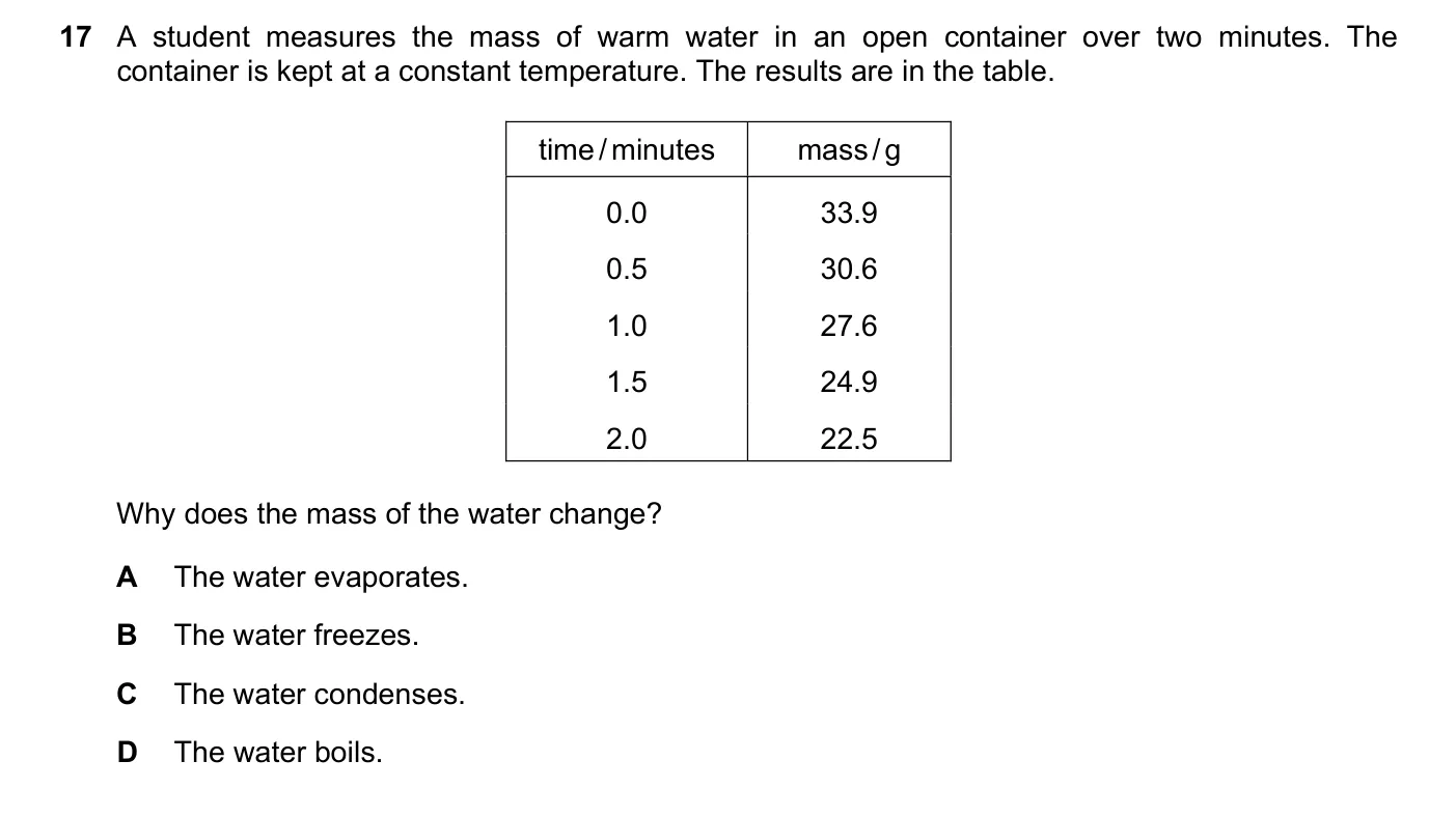 Question 17, March 2020, 0625 Paper 22