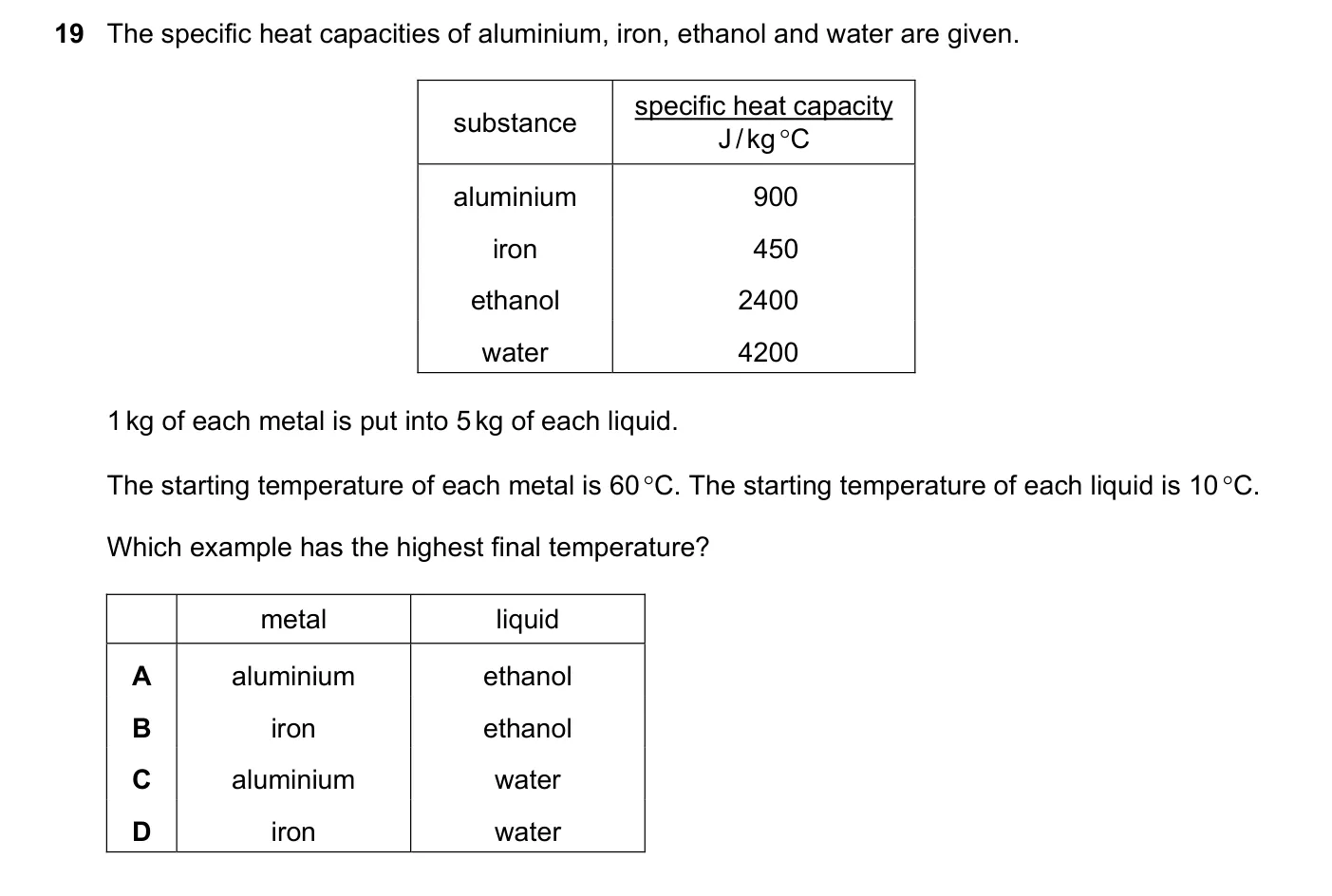 Question 19, March 2020, 0625 Paper 22