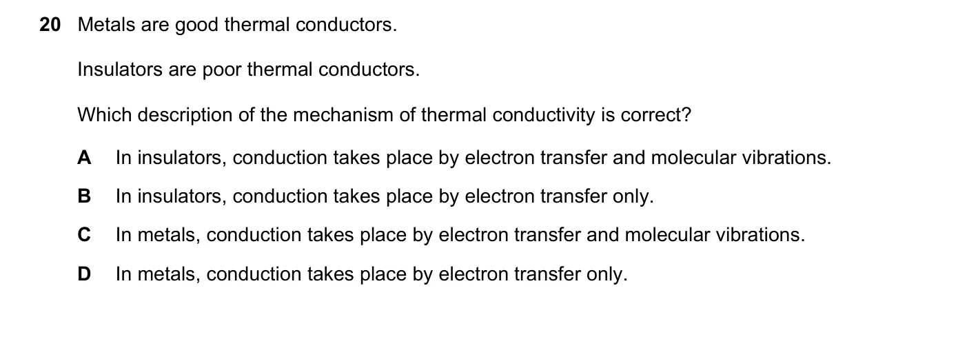 Question 20, March 2020, 0625 Paper 22
